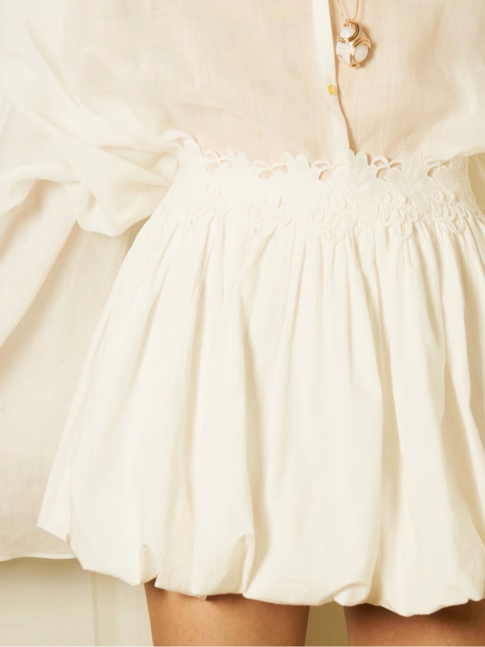 H&M White Lace-Trim Balloon Mini Skirt Size 6 NWT